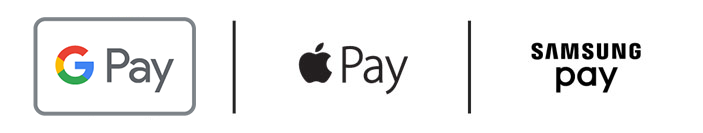 Apple Pay, Google Pay, and Samsung Pay logos